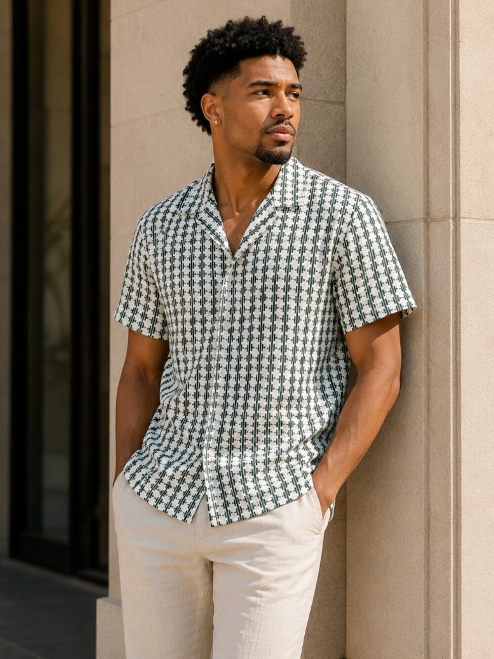 New Men's Green Crochet Patterned Men's Shirt Button Down - M
